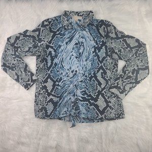 Michael Kors Tie Front Button Up Long Sleeve Snake Print Shirt Size Medium